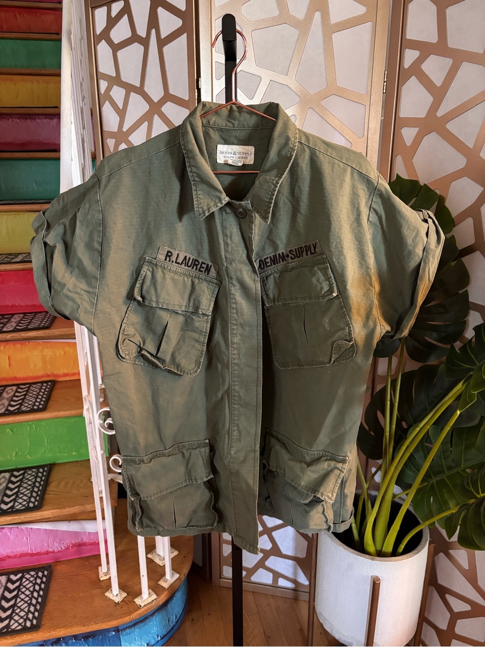 Denim & Supply Ralph Lauren Military Utility Shirt Jacket Olive Green Large